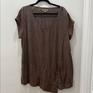 Flax Brown Asymmetrical Tunic with Relaxed Fit